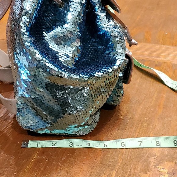 Limited Edition Coach Poppy Blue Sequin Backpack Bag 16916 - Picture 7 of 16